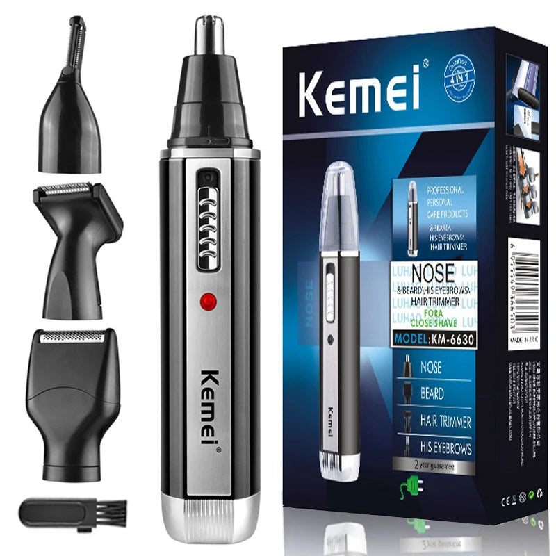 KEMEI 4in1 Rechargeable Nose Trimmer Beard Trimmer for Men Ear Eyebrow Nose Hair Trimmer for Nose and Ear Hair Removal Clean Machine