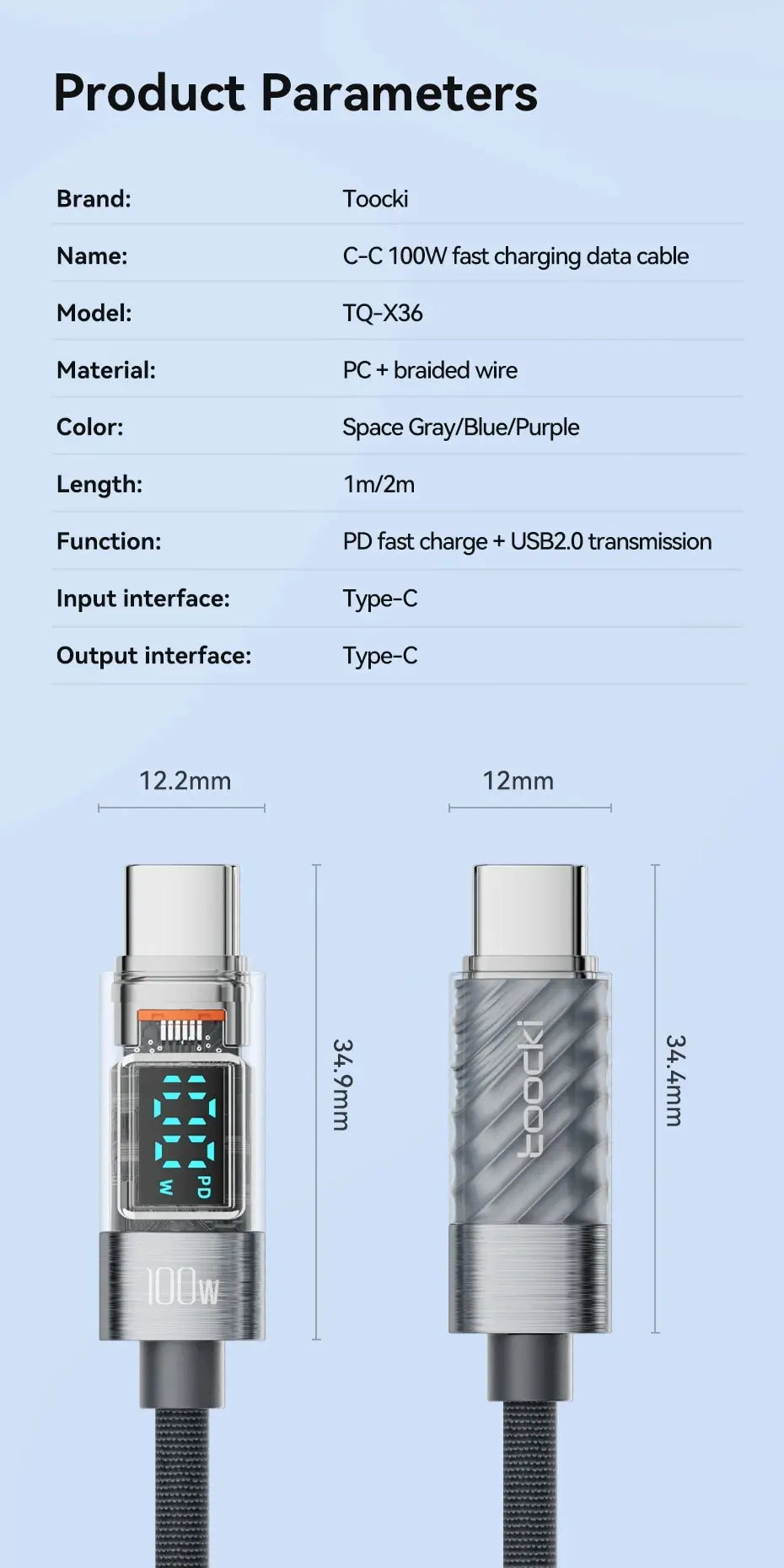 Toocki Type C to Type C Cable