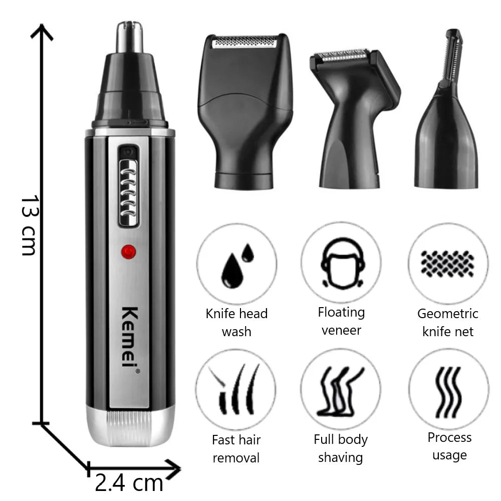 KEMEI 4in1 Rechargeable Nose Trimmer Beard Trimmer for Men Ear Eyebrow Nose Hair Trimmer for Nose and Ear Hair Removal Clean Machine