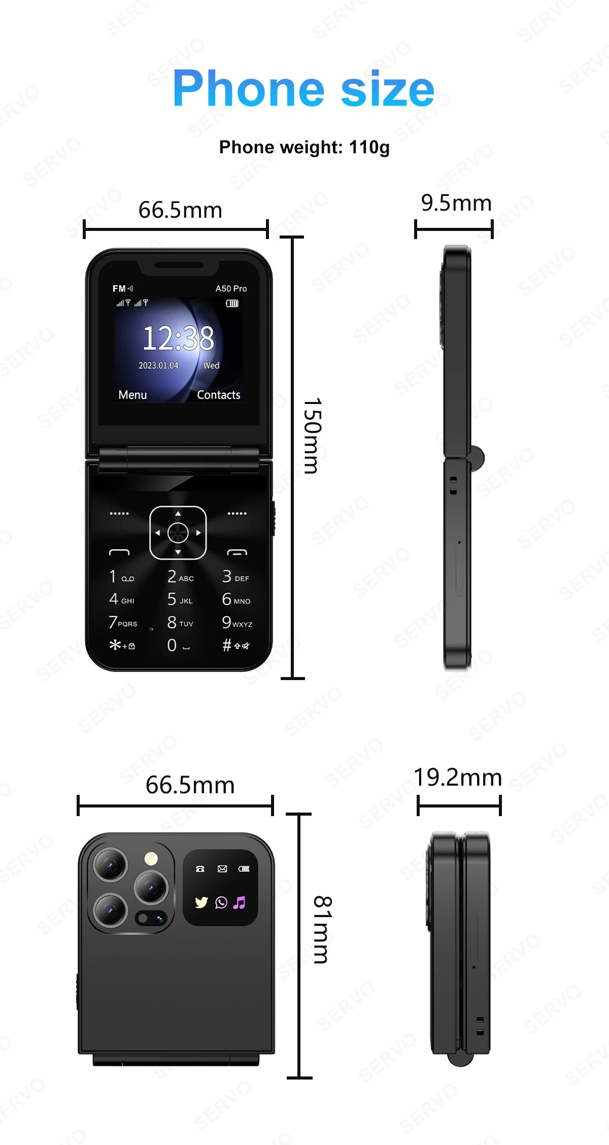 SERVO A50 Pro Flip Phone Dual SIM Card