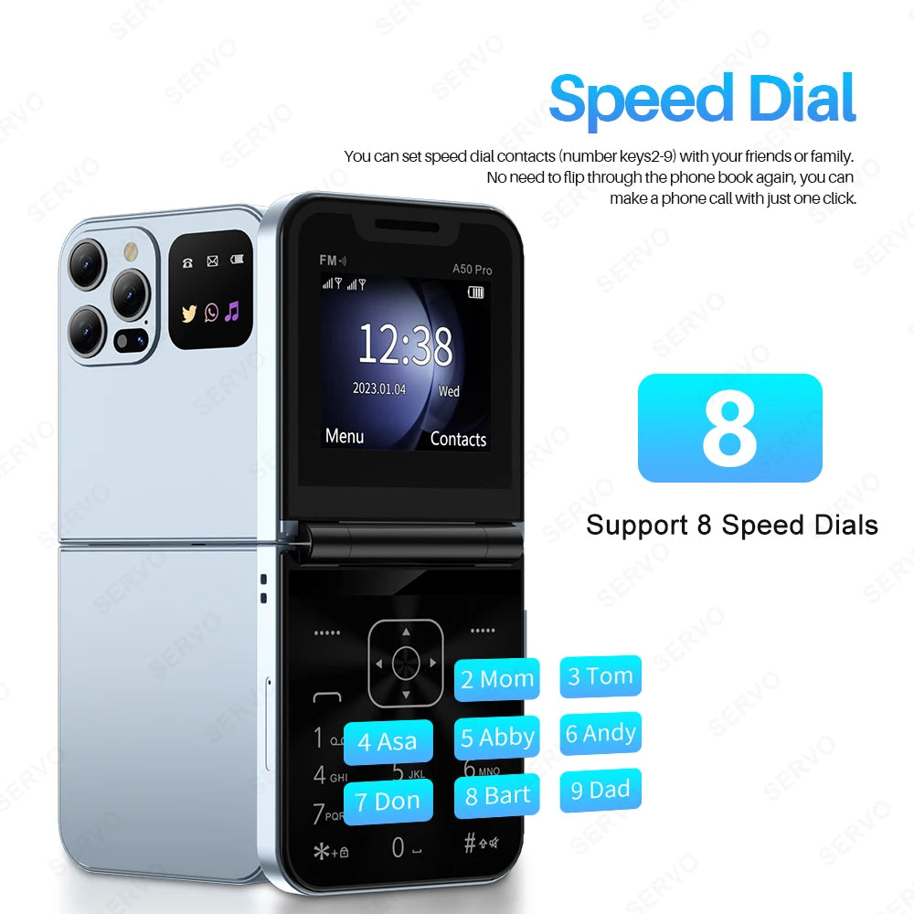 SERVO A50 Pro Flip Phone Dual SIM Card